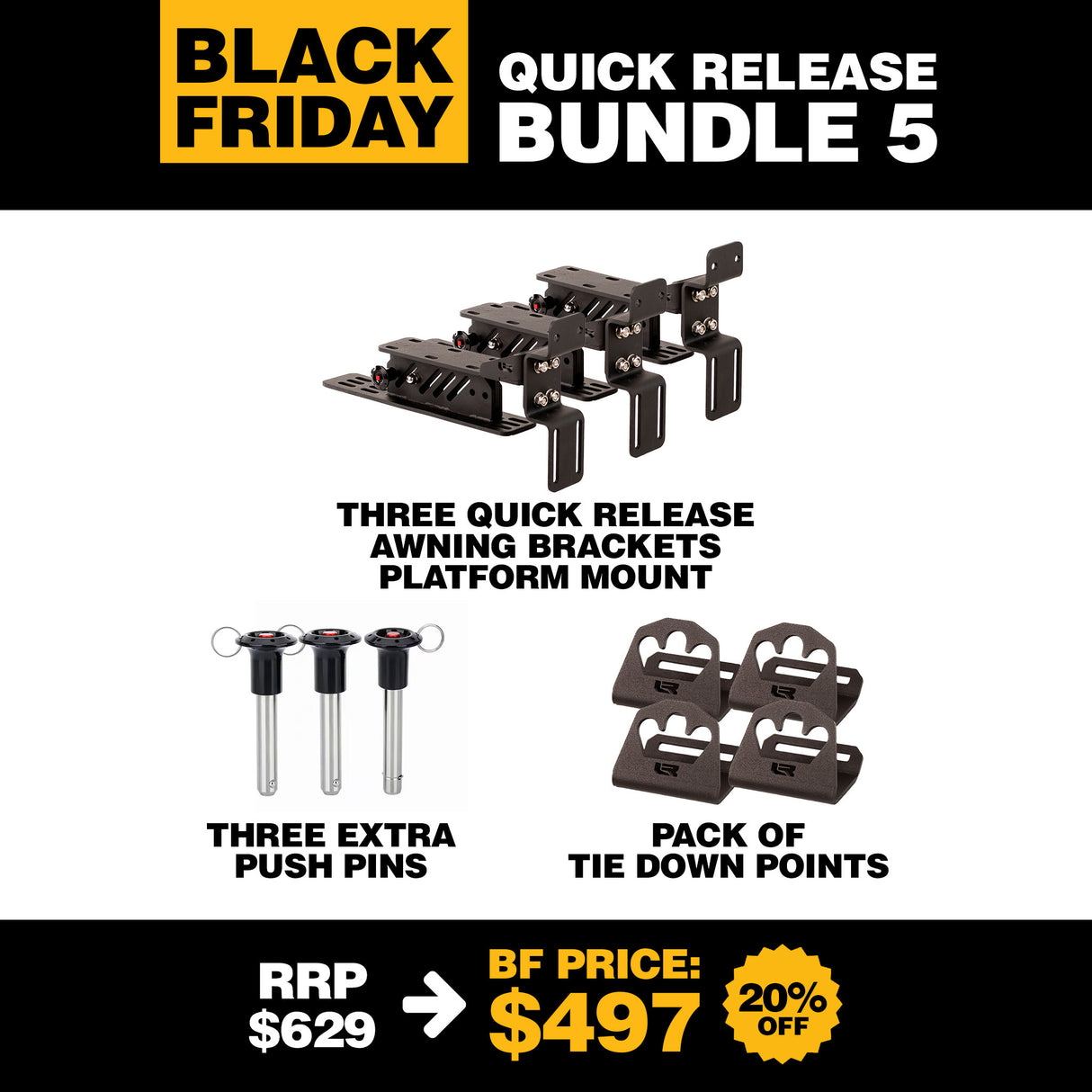 Quick Release Bundle FIVE - Platform Mount Awning Brackets