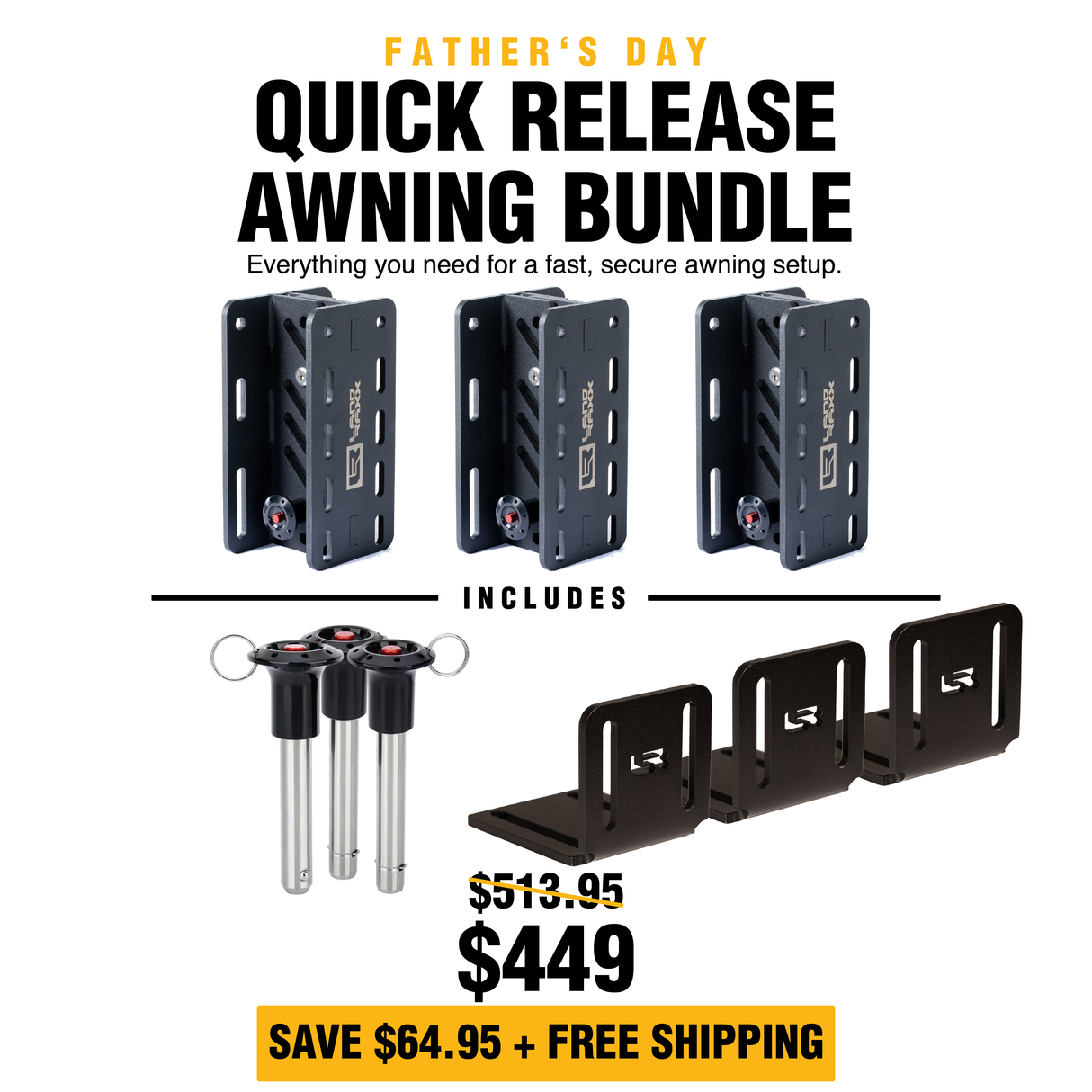 Quick Release Awning Bracket Bundle - RTT Mount 3 x Pack