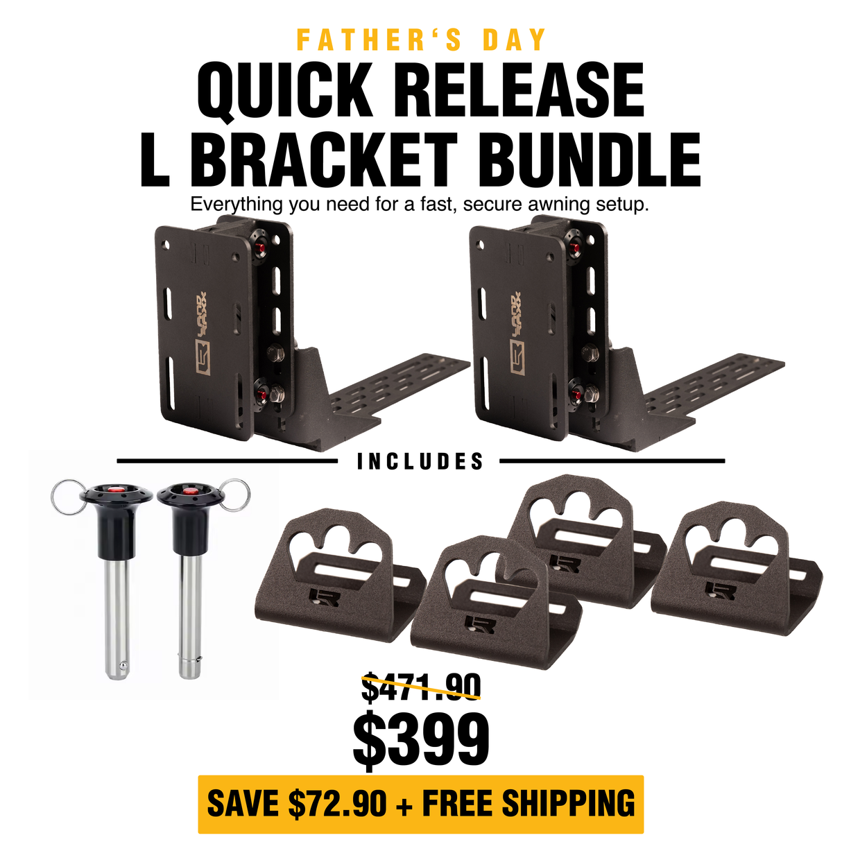 Quick Release Awning Bracket Bundle - L Brackets 2 x Pack