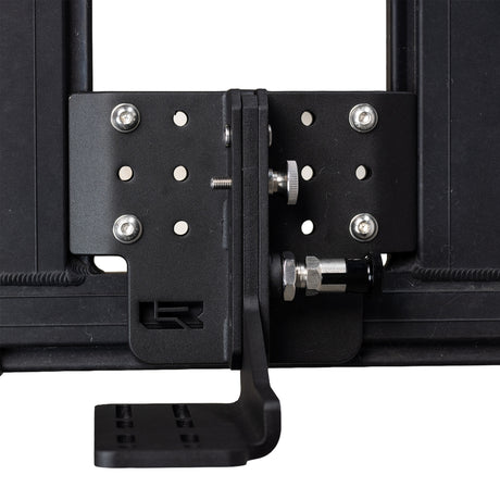 Top and bottom clamp plates sandwiching the ARB Base Rack dovetail rail