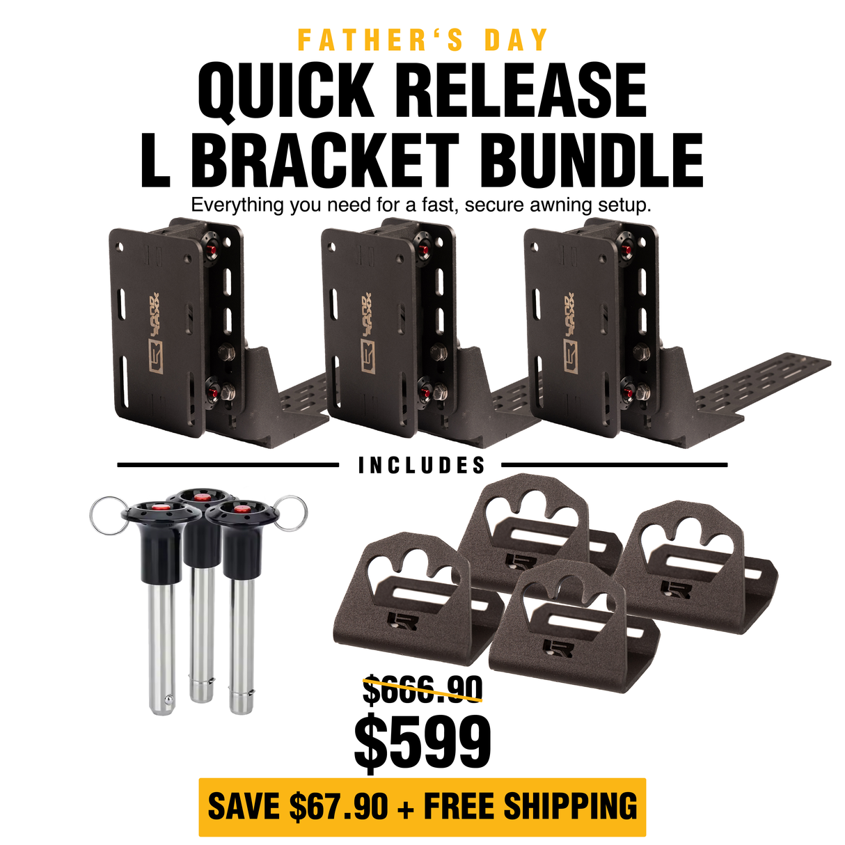 Quick Release Awning Bracket Bundle - L Brackets 3 x Pack